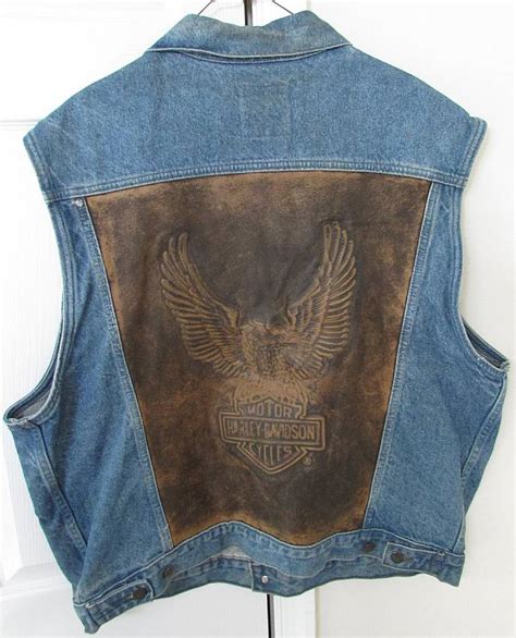 Bike Blues Harley Davidson Denim Vest Mens Xl Euc Huge Leather Eagle