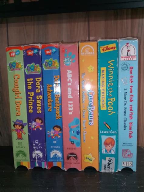 7 Vhs Tapes For Kids Tmnt Blues Clues Dora Dr Seuss Carebears Pooh £