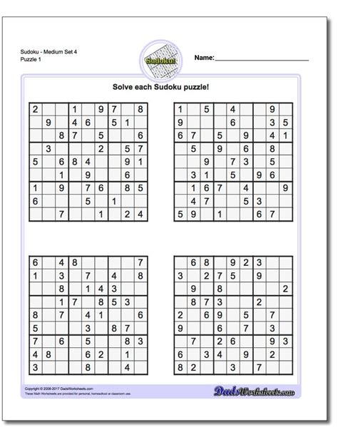 Printable Sudoku Medium