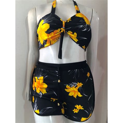 Biqu Nis Hot Pants Estampado Tima Qualidade Bojo Pe As Top Calcinha E Shorts Shopee Brasil