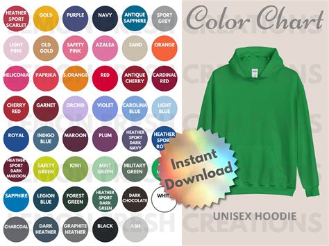 Gildan 18500 Color Chart G185 Color Chart Hoodie Color Etsy