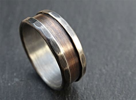 Bronze Ring Silver Bronze Wedding Band Mens Wedding Band Etsy