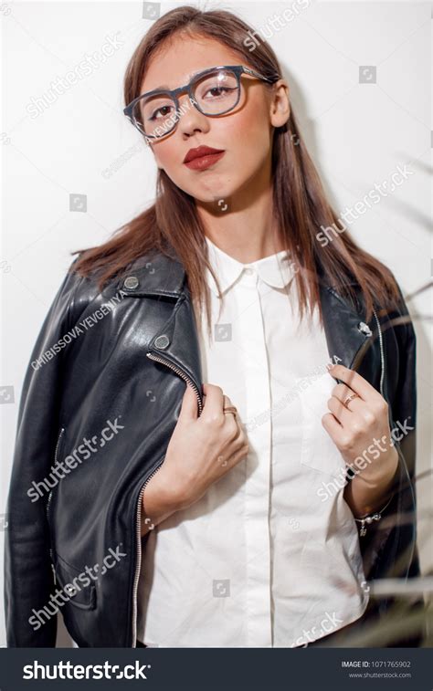 Portrait Brunette Girl Glasses White Background Stock Photo Shutterstock