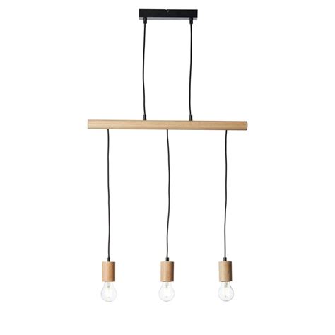 Endon Sven 101678 Black Natural Wood 3 Light Bar Ceiling Pendant Light