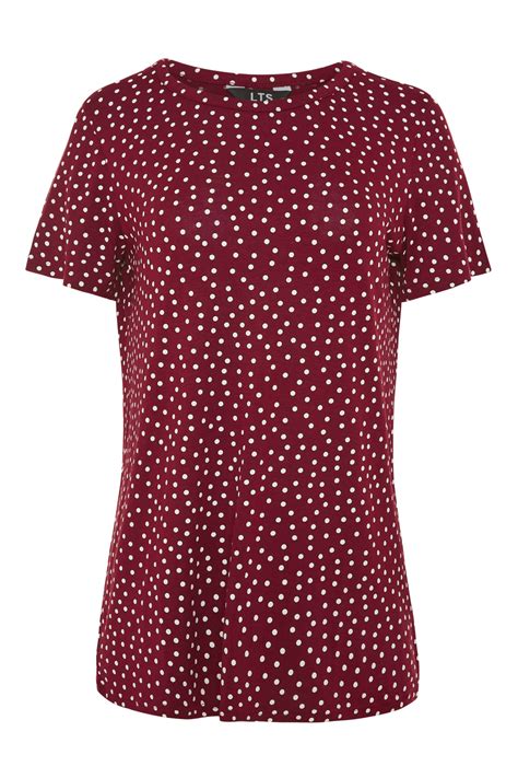 Lts Burgundy Polka Dot Print T Shirt Long Tall Sally