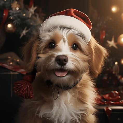 Premium AI Image | cute dog wearing Santa hat Christmas portrait ...