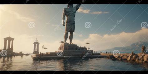 colossus  rhodes large statue   greek sun god helios stock