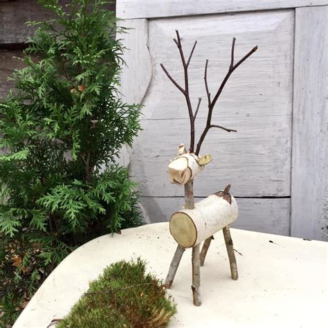 Birch Log Reindeer Wooden Reindeer Christmas Decor Etsy