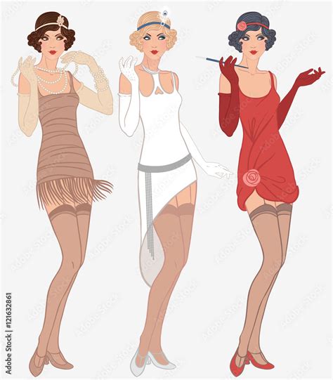 Flapper girls set: three young beautiful women of 1920s Stock Vector ...