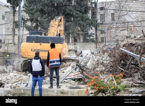 Jerusalem Israel 16th Jan 2023 A Heavy Bulldozer Demolishes What