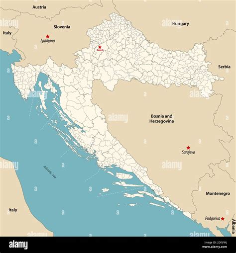 Mapa Vectorial De Municipios De Croacia Coloreado Por Condados Con