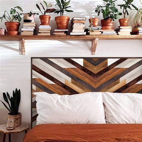 Funlife Peel And Stick Wood Grain Brown Chevron Headboard Etsy