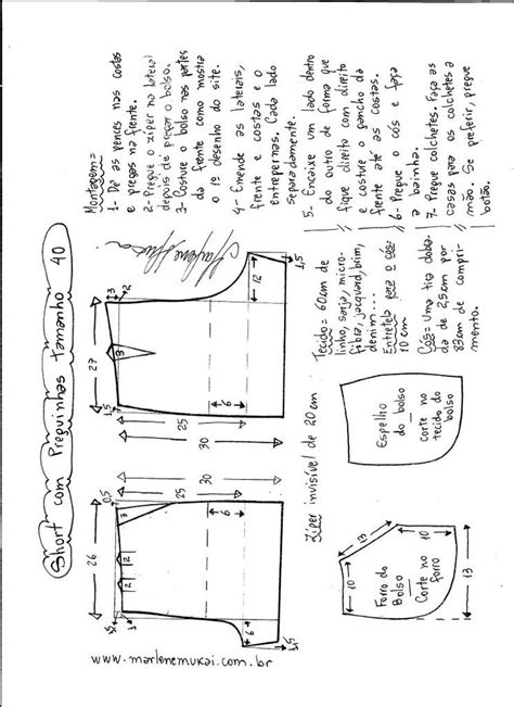 Esquema De Modelagem De Short Pregas Tamanho Moldes De Shorts