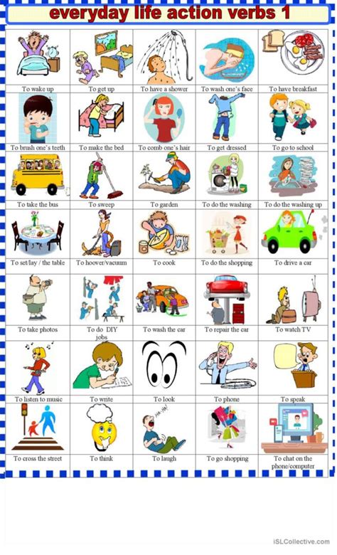 Everyday Life Action Verbs Pictio English Esl Worksheets Pdf Doc