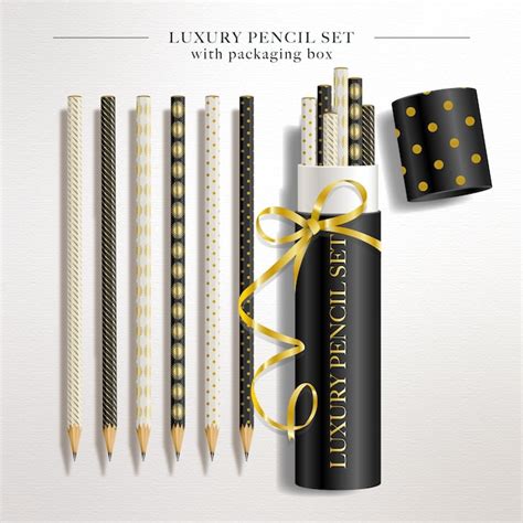 Premium Vector A Realistic Luxury Black And Gold Pencil Set And