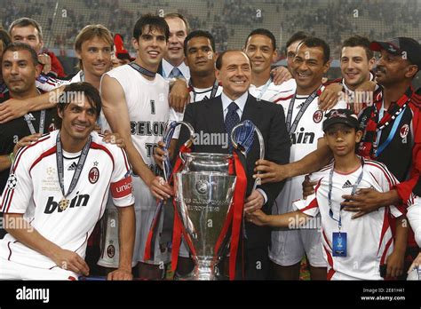 Ac Milans Players With Milans President Silvio Berlusconi Celebrate