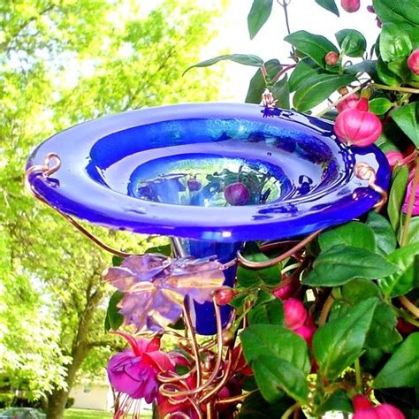 Cobalt Blue And Copper Stained Glass Hummingbird Feeder Etsy Glass Hummingbird Feeders