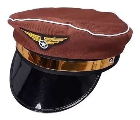 Gorro Sombrero Aviador Piloto Capitan Marron Cotillon