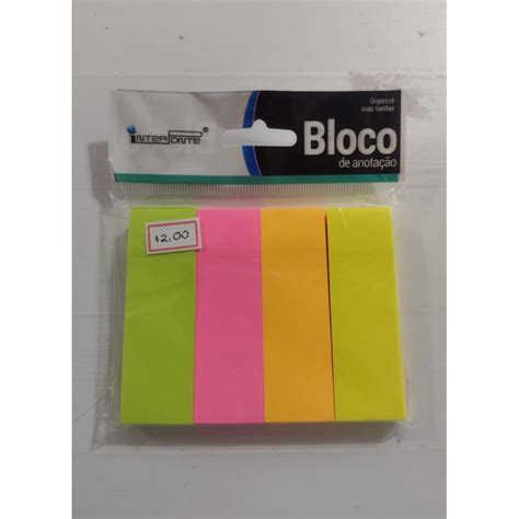 Bloco Adesivo Colorido Post It 4 Blocos 25mm X 76mm 100 Folhas Para