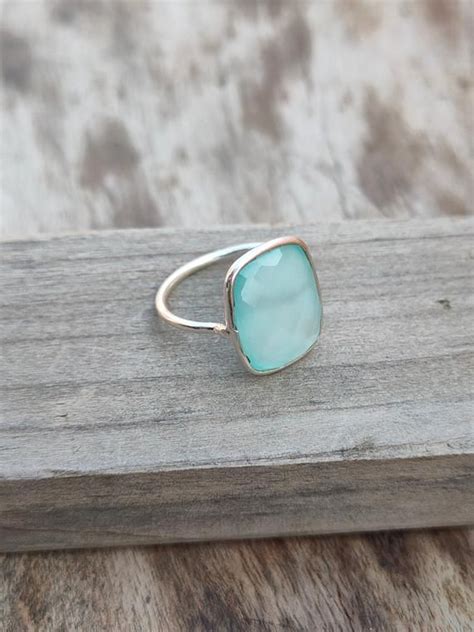 Boho Statement Ring Aqua Calcy Sterling Silver Ring Hand Etsy