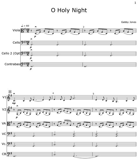 O Holy Night Sheet Music For Violin Viola Cello Contrabass