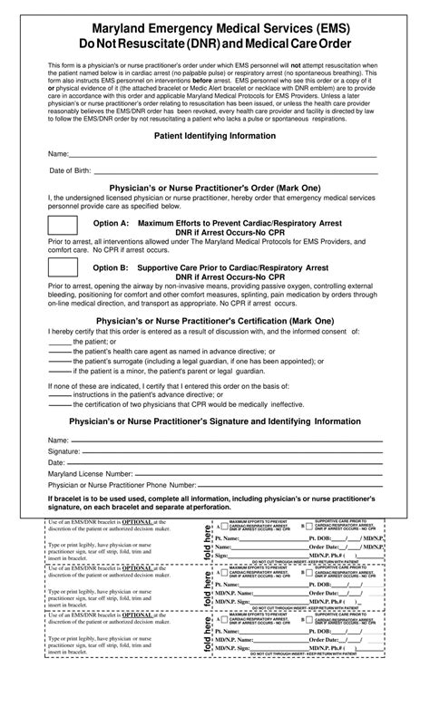 Free Printable Do Not Resuscitate Dnr Order Form Pdf Word