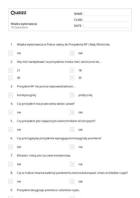 Ponad W Adza Wykonawcza Arkuszy Roboczych Dla Klasa W Quizizz