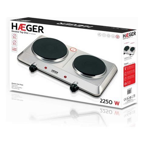 Placa Eléctrica de Cocción Haeger Double Top Disc 2 Fogones 2250W Brycus