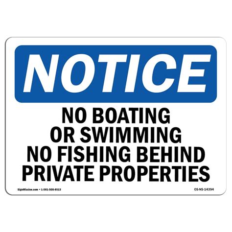 Osha Notice No Boating Or Swimming No Fishing Behind Sign Heavy