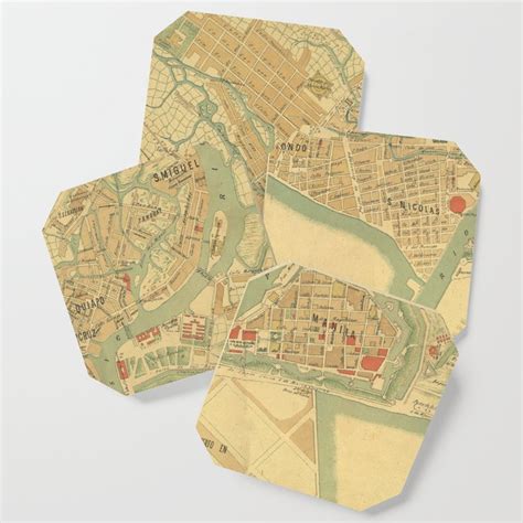 Vintage Manila Philippines Map 1898 Coaster By Bravuramedia Society6