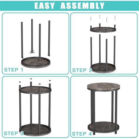 Nsdirect Round Side Table Set Of In Rustic Wooden End Table Surface