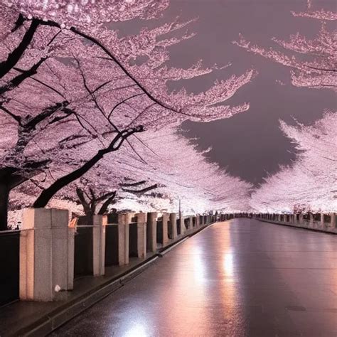 Cold And Dark Japanese Metropolis Cherry Blossom Tr Openart