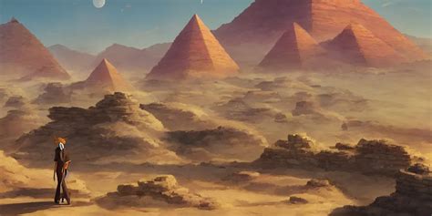 A Stunning Desert Landscape With Pyramids By Makoto Stable Diffusion