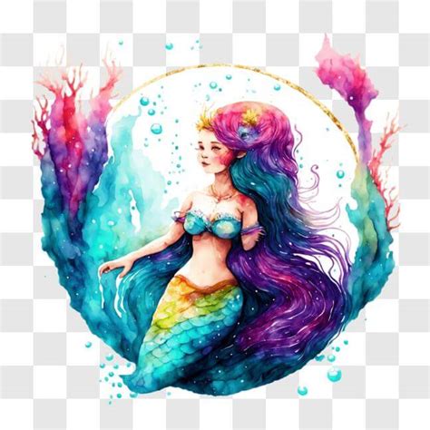 Baixe Ilustra O Colorida De Sereia Em Aquarela Png Creative Fabrica