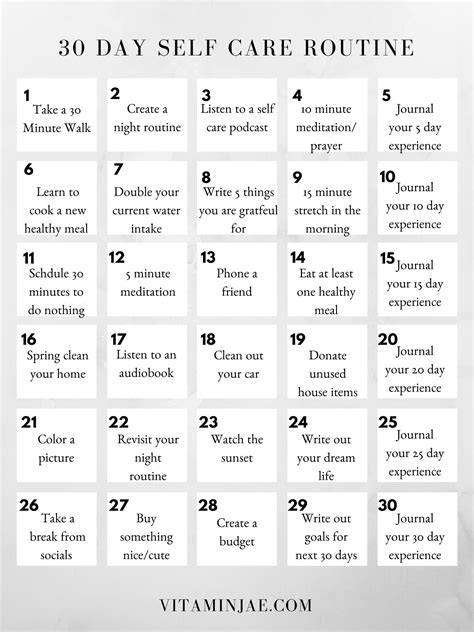 30 Day Self Care Calendar