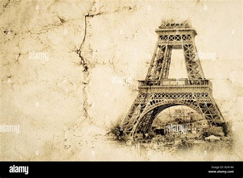 Eiffel Tower in Paris. Vintage view background. Tour Eiffel old retro ...