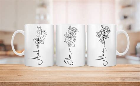 Birth Month Flower Coffee Mug Rose Daisy Carnation Flower Mug