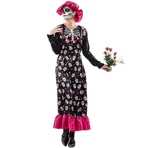 Disfraz De Esqueleto Catrina Con Sombrero Para Mujer Por 17 50