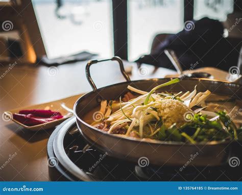 Korean Spicy Hot Stew With Vegetables Stock Image Image Of Spicy Soup 135764185