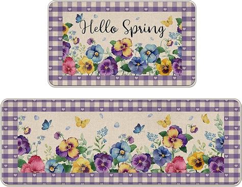 Amazon Tailus Hello Spring Floral Flower Kitchen Rugs Set Of 2