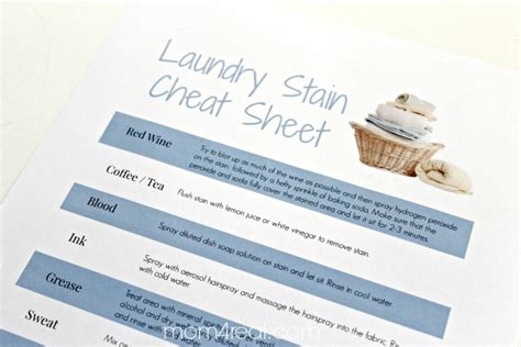 Laundry Stain Remover Cheat Sheet Free Printable Mom 4 Real