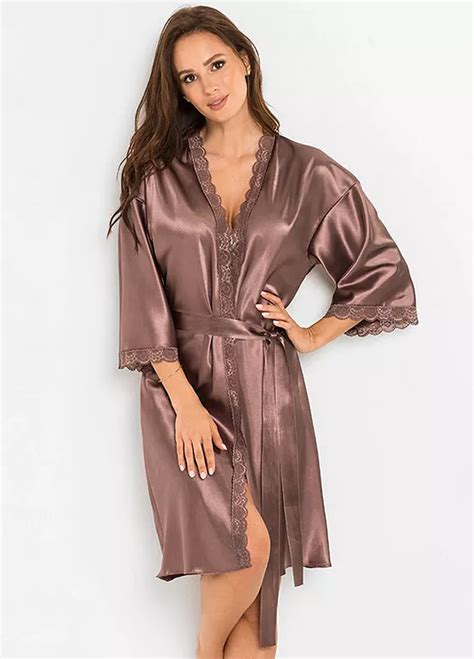 Lace Trim Satin Robe By Venus Bonprix