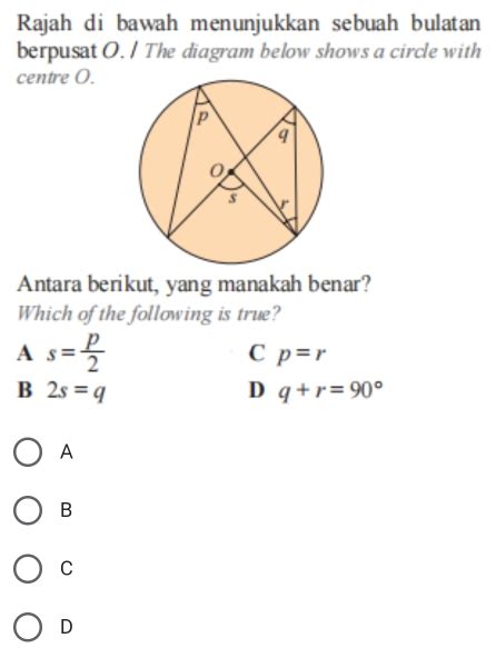 Solved Rajah Di Bawah Menunjukkan Sebuah Bulatan Berpusat O I The