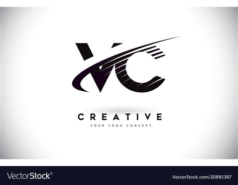 Vc V C Letter Logo Design With Swoosh And Black Vector Image