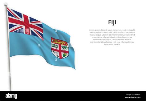 Waving Flag Of Fiji On White Background Template For Independence Day