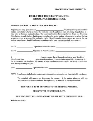 Fillable Online Local Brookings K12 Sd EARLY OUT REQUEST FORM FOR