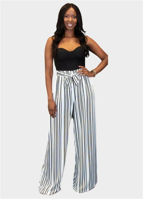 Florence Wide Leg Pants White Striped Pants Tall Size