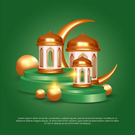 Happy Eid al adha mubarak 3d goldener und grüner Mondlampenball