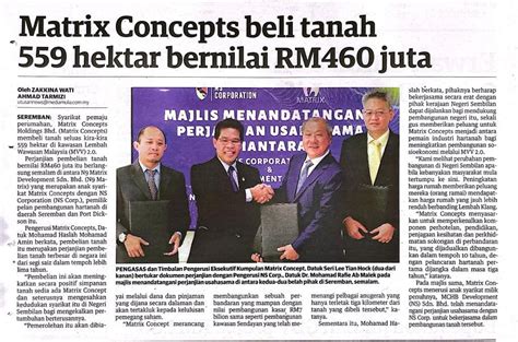 Utusan Malaysia 26 Ogos 2022 Matrix Concepts Beli Tanah 559