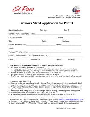 Fillable Online Application For Annual Fireworks Retailer Permit Fax